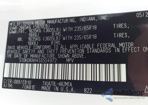 2025 Toyota Highlander Xle из США, поврежденный, VIN 5TDKDRAH4SS554972